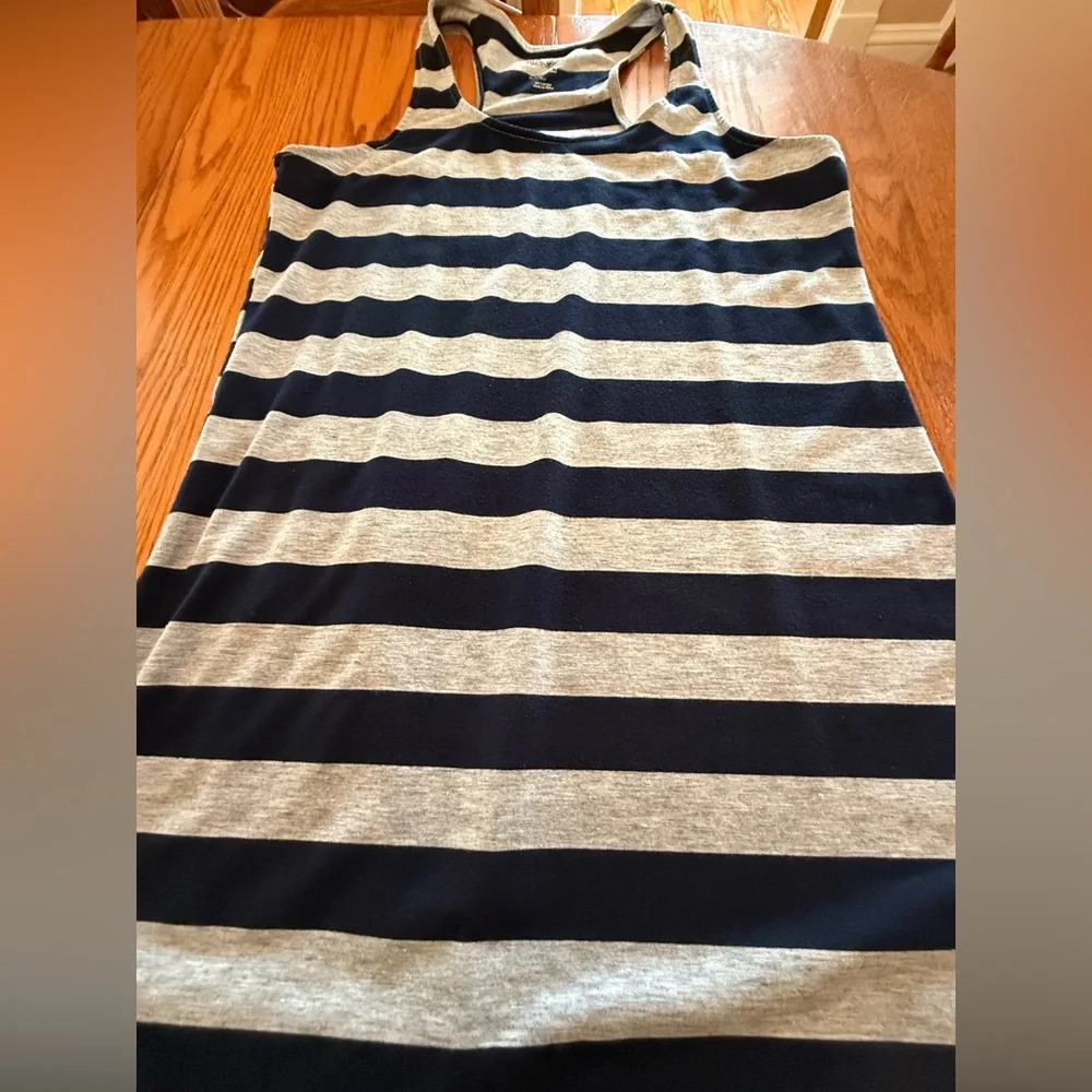 Navy Blue and Gray Striped Sleeveless Dress Ankle Length Casual Summer L - Picture 2 of 9
